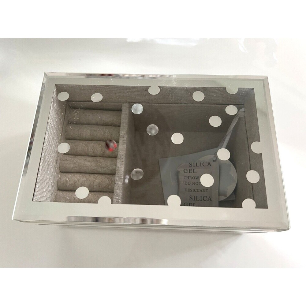 Nicole Miller Jewelry Box Mirrored Dots Ring Compartment Metallic Linen Line NEW